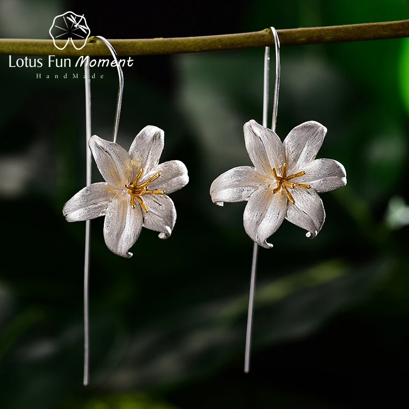Женские серьги-подвески Lotus Fun изящные дизайнерские серьги из серебра 925 пробы с