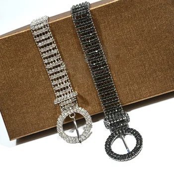 

Hot Sale European and American Women's New Round Buckle Drill Fine Belt Sweet Luxury Full Drill Waist Chain Hip-hop Style