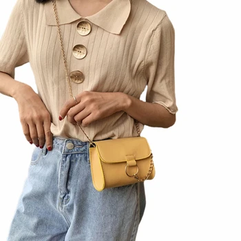 

Women Bags Rectangle Shape Solid Color Cross Body Bag Flip Design Metal Chain Shoulder Massage Wallet