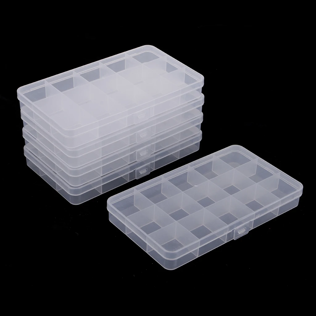 5Packs 15 Grids Clear Small Parts Storage Box Beads Container Organizer Case