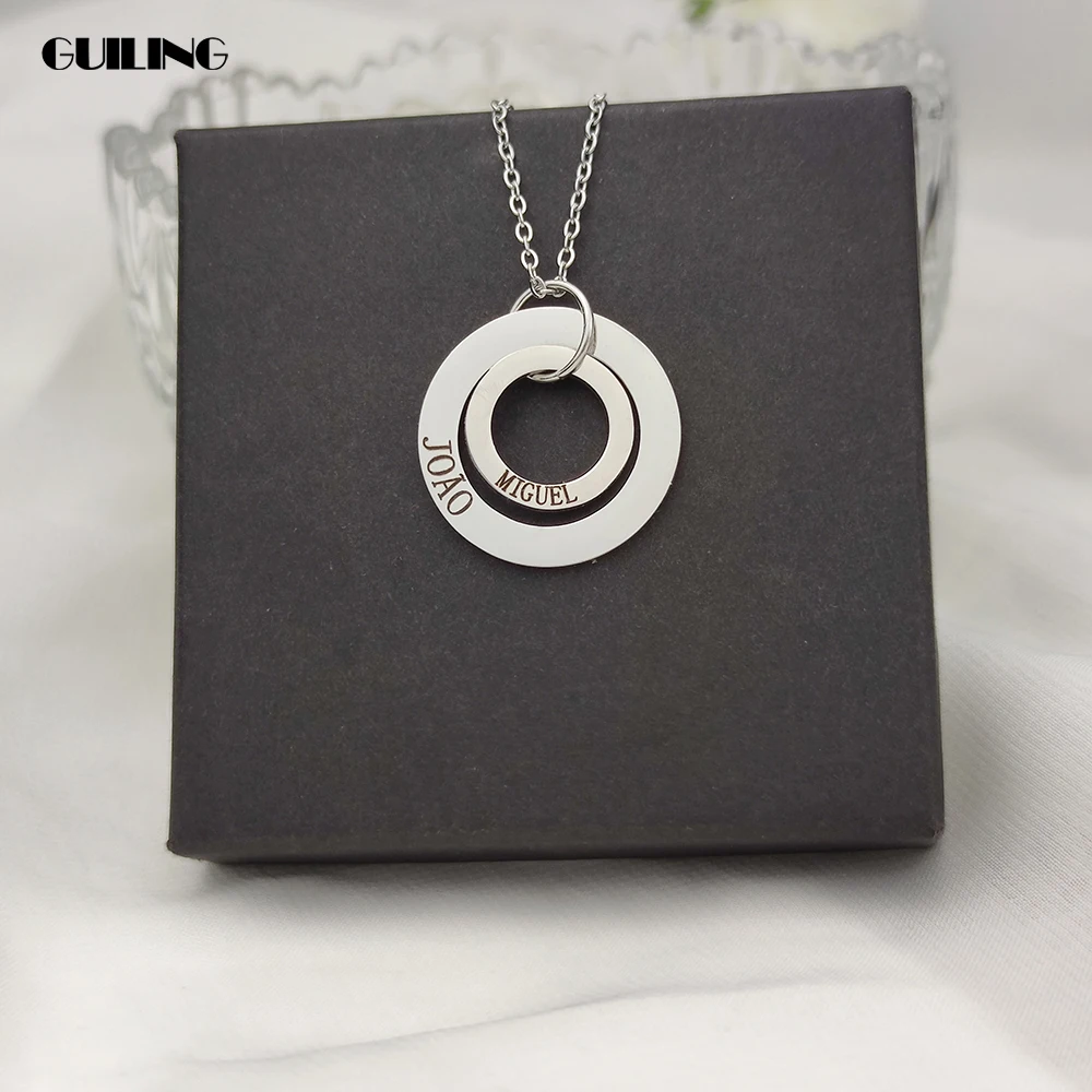 Изящная двойная круглая резная цепочка из нержавеющей стали с двумя именами