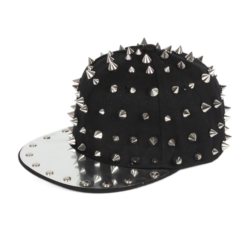 

Wholesale European and American Punk Style custom men's recycled material Rivet fashion metal brim rebound hats