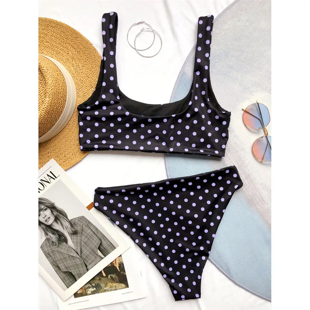 New Sexy Polka Dots Female Swimsuit High Waist Bikini Women Swimwear Two-pieces Bikini set Bather Bathing Suit Swim Lady V2418