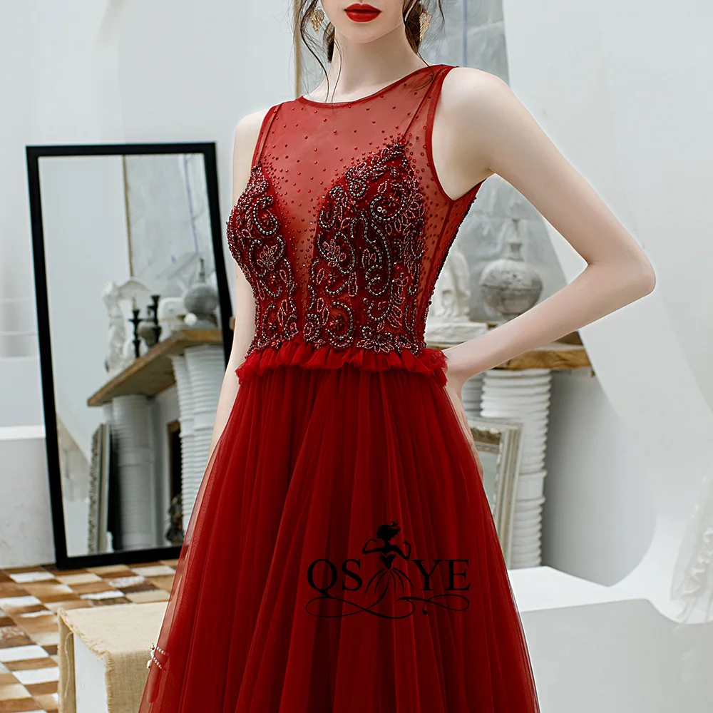 QSYYE ever pretty длинные платья для выпускного вечера тюль v-образным вырезом vestidos largos украшенное бисером с длиной до пола вечернее платье вечерние платья