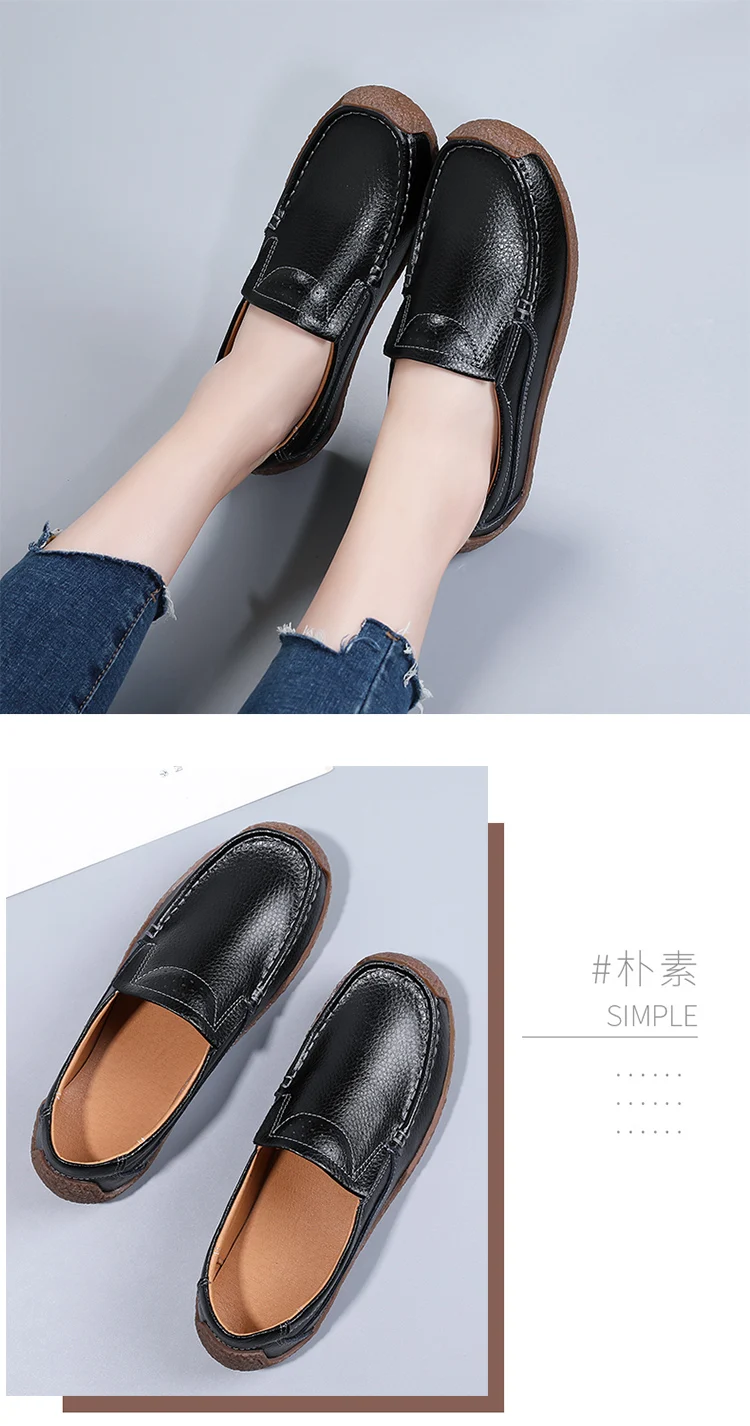 TCEFREK Spring Autumn Shoes Woman Genuine Leather Women's Loafers Slip On Ladies Shoe Square Toe Moccasins Flats Female Sneakers