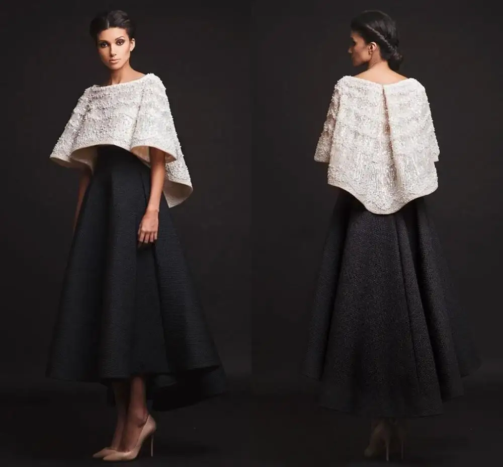 Черные белые вечерние платья Krikor Jabotian, две части, длина по щиколотку, половина рукава, платья для выпускного вечера с пиджаком, официальные платья