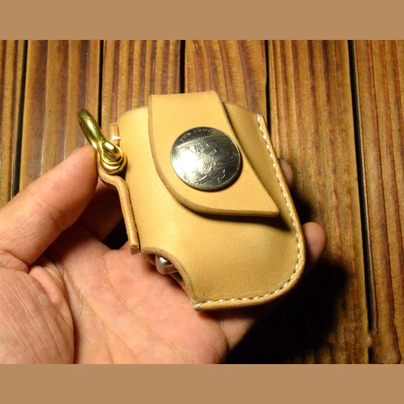 Handmade leather lighter protective sleeve case Z shape style Genuine cowhide car keys bag key chain holder | Дом и сад