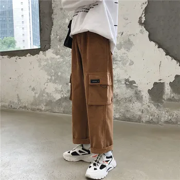 

Spring New Corduroy Pants Men's Fashion Solid Color Casual Pants Man Streetwear Wild Hip-hop Loose Straight Tooling Trousers