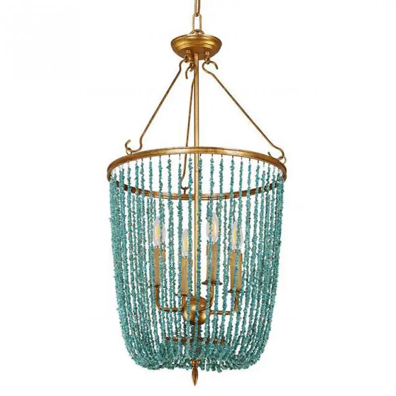 

Green Turquoise Stones Chandelier Vintage Gold Retro Chandelier Vintage Golden Suspension Light Fixture In Kitchen Bedroom Foyer