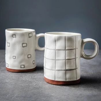 

Japanese Art Retro Ceramic White Lattice Coffee Mug Minimalist Home 375ml Breakfast Milk Cup Office Afternoon Tea Flower Tea Cup