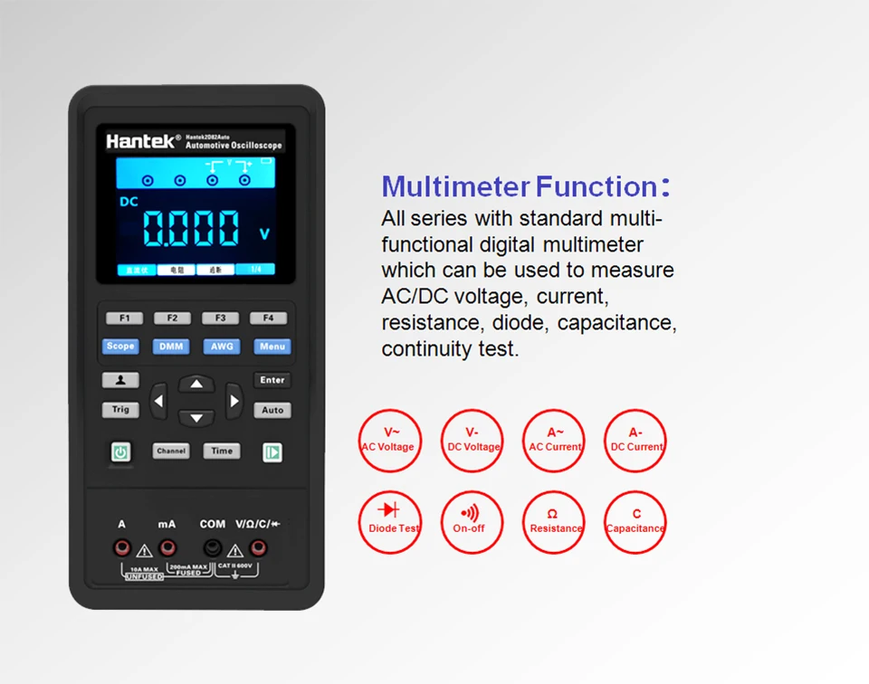 Hantek 2D82 автоматический цифровой автомобильный осциллограф мультиметр 4 в 1 2 канала 80 МГц источник сигнала автомобильный диагностический 250MSa/s