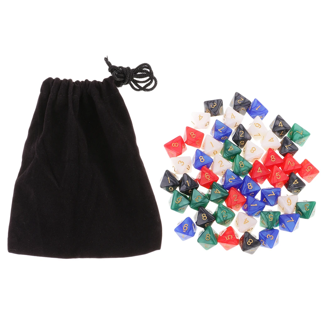50 Pcs Polyhedral D8 Dices Five Colors With Bag For D&D RPG MTG Board Games