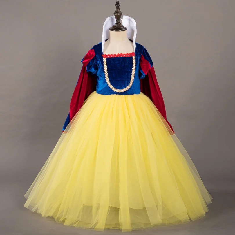 

2020 Baby Princess Snow White Dresses Up Costume for Girls Puff Sleeve Costumes with Cloak Kids Party Birthday Fancy Gown 4-10T
