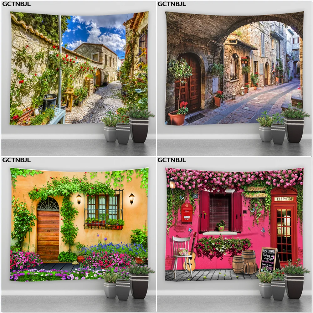 Landscape Print Large Tapestry Street Architecture Scenery Tapestries Bedroom Living Room Home Decor Hippie Wall Hanging Blanket tapestry decorations