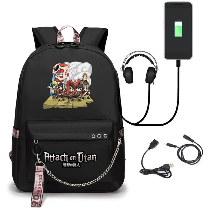 Attack on Titan аниме женский рюкзак Пикачу милый рюкзак для книг зарядка через usb рюкзак для ноутбука нейлоновый дорожный рюкзак женский Mochila