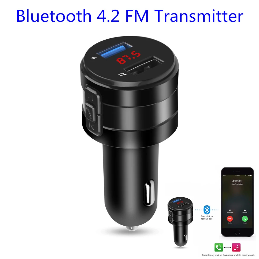 Светодиодный Bluetooth 4 2 + EDR fm-передатчик зарядное устройство Hands-free адаптер