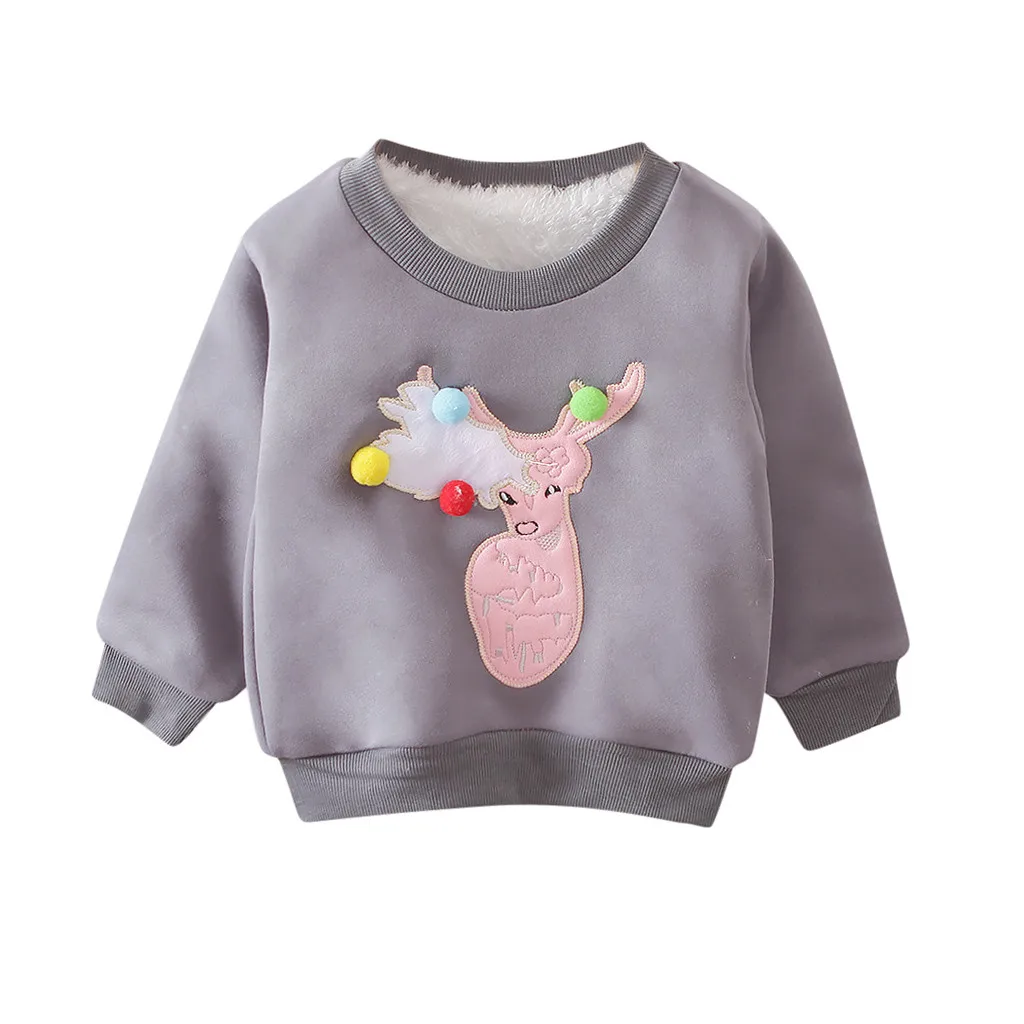 Детский свитер с рисунком для маленьких девочек, зимний теплый плотный флисовый свитер с рождественским оленем, пуловер, топы, футболка, одежда