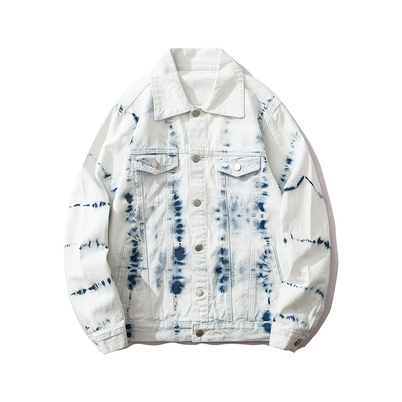 Мужская джинсовая куртка с принтом Tie Dye Ink, Мужская ковбойская куртка с отложным воротником, мужские куртки и пальто в стиле хип-хоп, верхняя одежда - Цвет: White