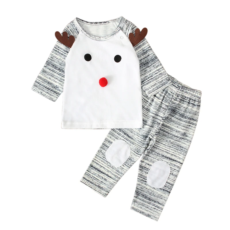 Комплект из двух предметов, Одежда для новорожденных девочек и мальчиков, Рождественский топ с оленем+ длинные штаны в полоску, комплект из 2 предметов, Повседневная Милая зимняя одежда