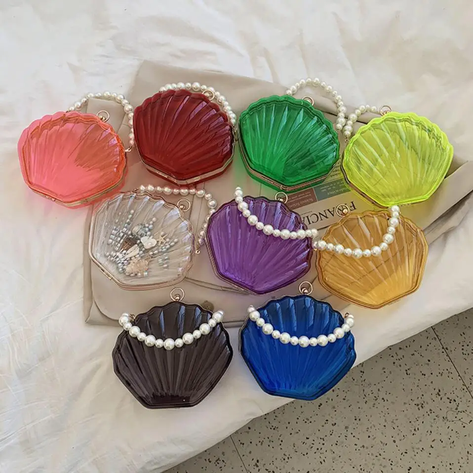 Transparent Acrylic Tote Shell bag 2021 Fashion New High quality PVC Womens Designer Handbag Pearl strap Shoulder Messenger Bag