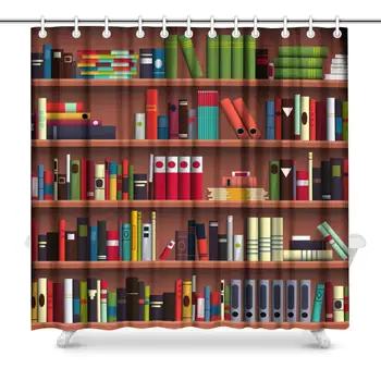 

Funny Book Shelves Library Bookshelves Decor Waterproof Polyester Fabric Shower Curtain Bathroom Sets with Hooks, 72(Wide) x