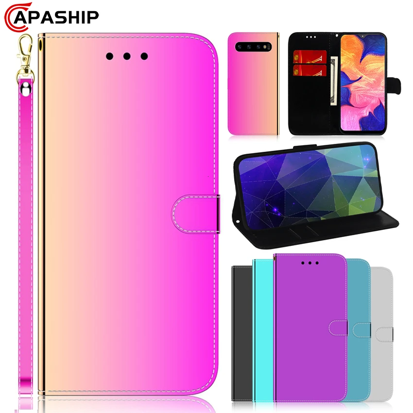Роскошный зеркальный кожаный флип чехол для Samsung Galaxy Note 10 S8 S9 S10 S20 Plus A40 A50 A70 A10E A20S