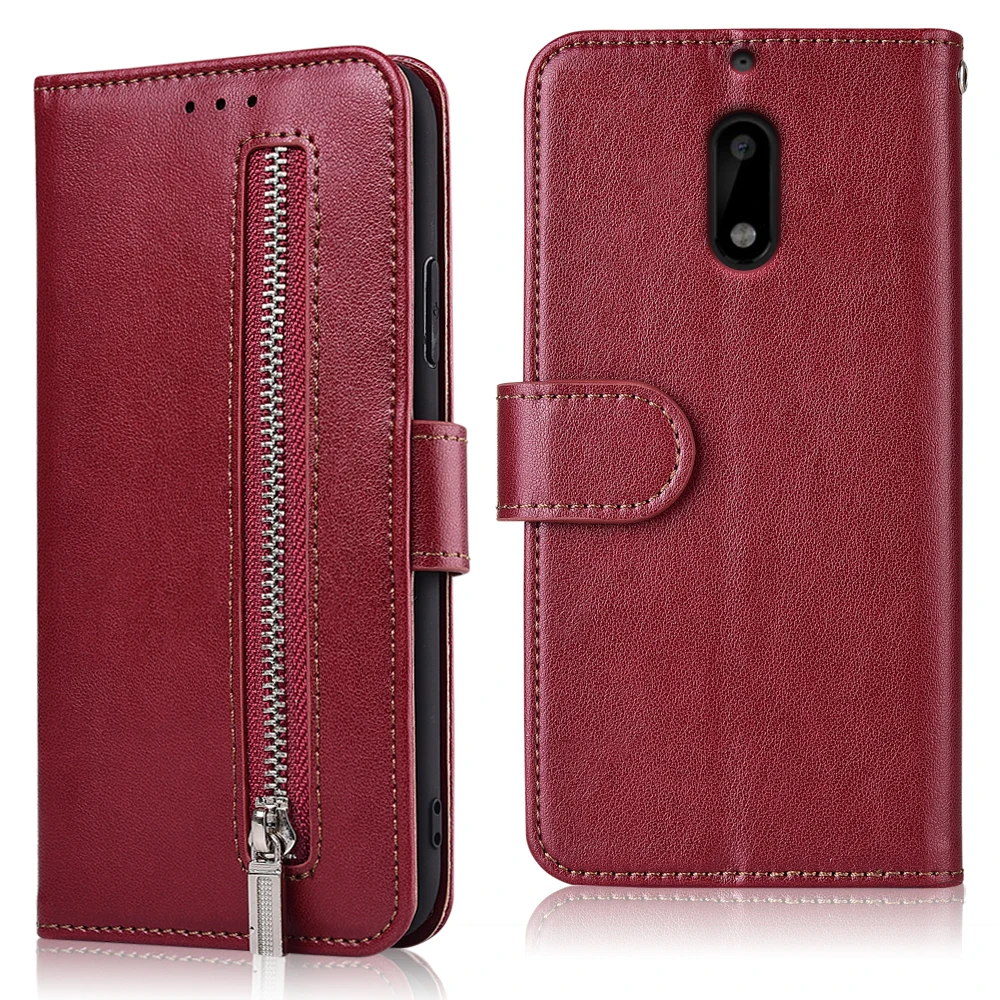 61zipper--Winered Для NOKIA 6 чехол Роскошный на молнии флип-Бумажник кожаный чехол для NOKIA 6() чехол для телефона с карманом для карт - Цвет: 61zipper--Winered