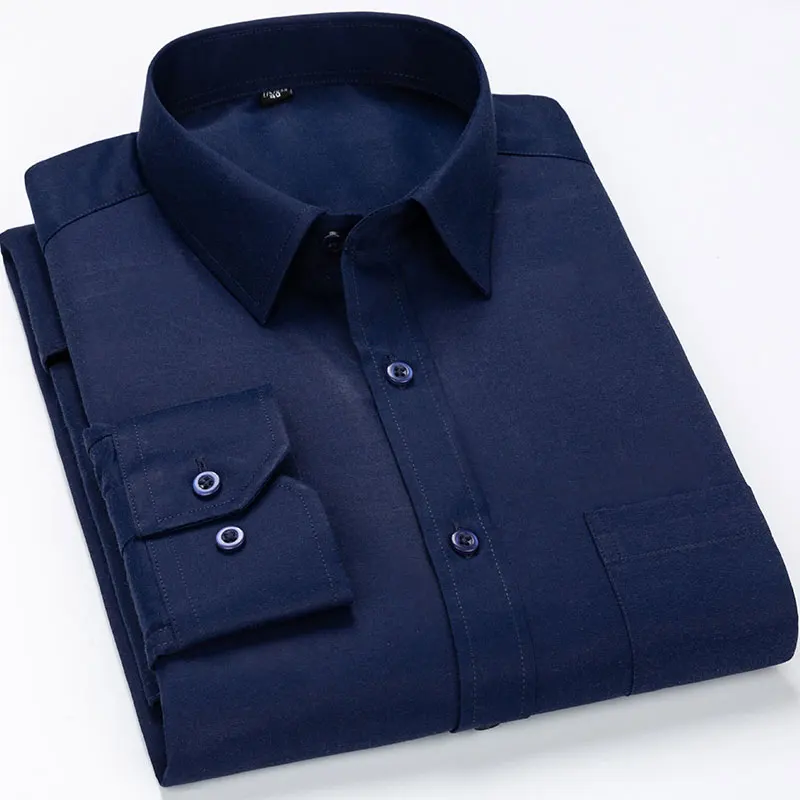 Mens Business Dress Shirt Long Sleeve Solid Collar Non-iron Regular Fit Office Smart Casual Shirt For Man Plus Size 8XL dress shirts men casual shirts