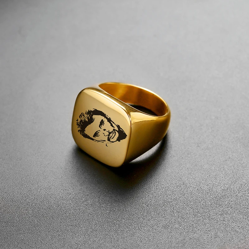 Кольцо с фотографией из нержавеющей стали для мужчин и женщин, большие кольца в стиле панк, рок, мужское кольцо на палец, серебряное, золотое, черное ювелирное изделие, подарок