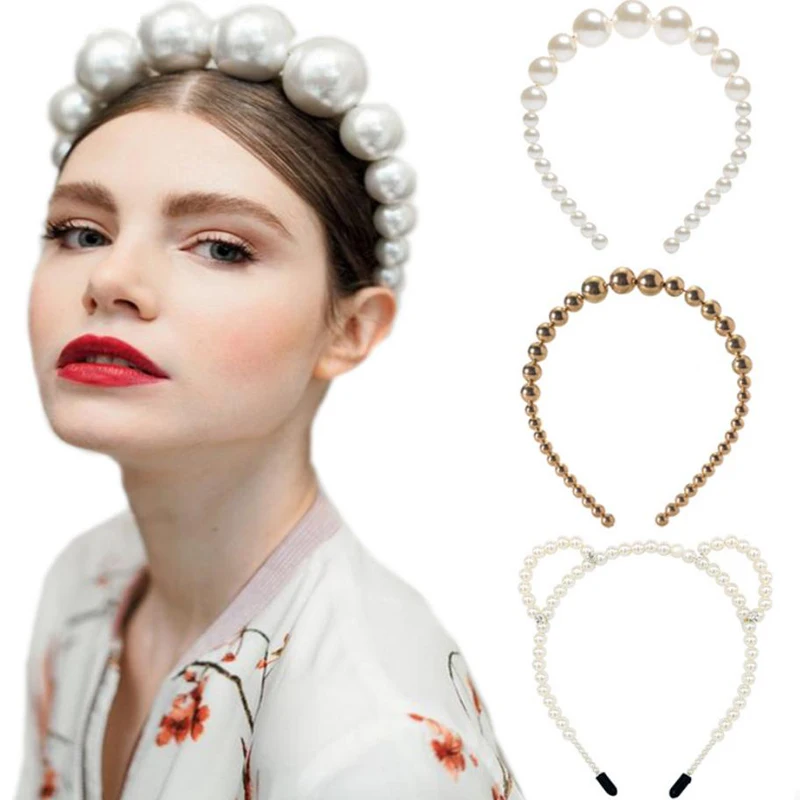 

Fashion Imitiation Pearls Hairbands Elegant Headbands Simple Solid Color Hair Hoop Sweet Women Lady Headbands Hair Accessories