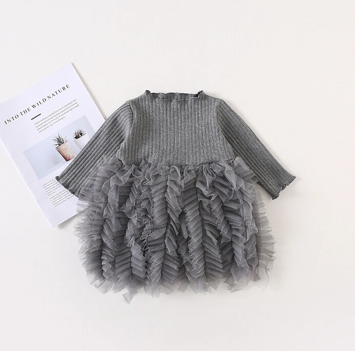 Kid Baby Girls Lace Dress Cotton Kids Long Sleeve Tutu Dress Spring Clothes 0-4Yrs