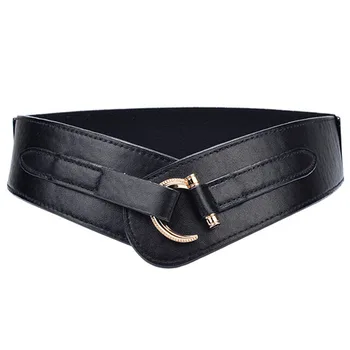 

Women Waistband Buckle Fashion Elastic Wild Retro Strap Belt Faux Leather