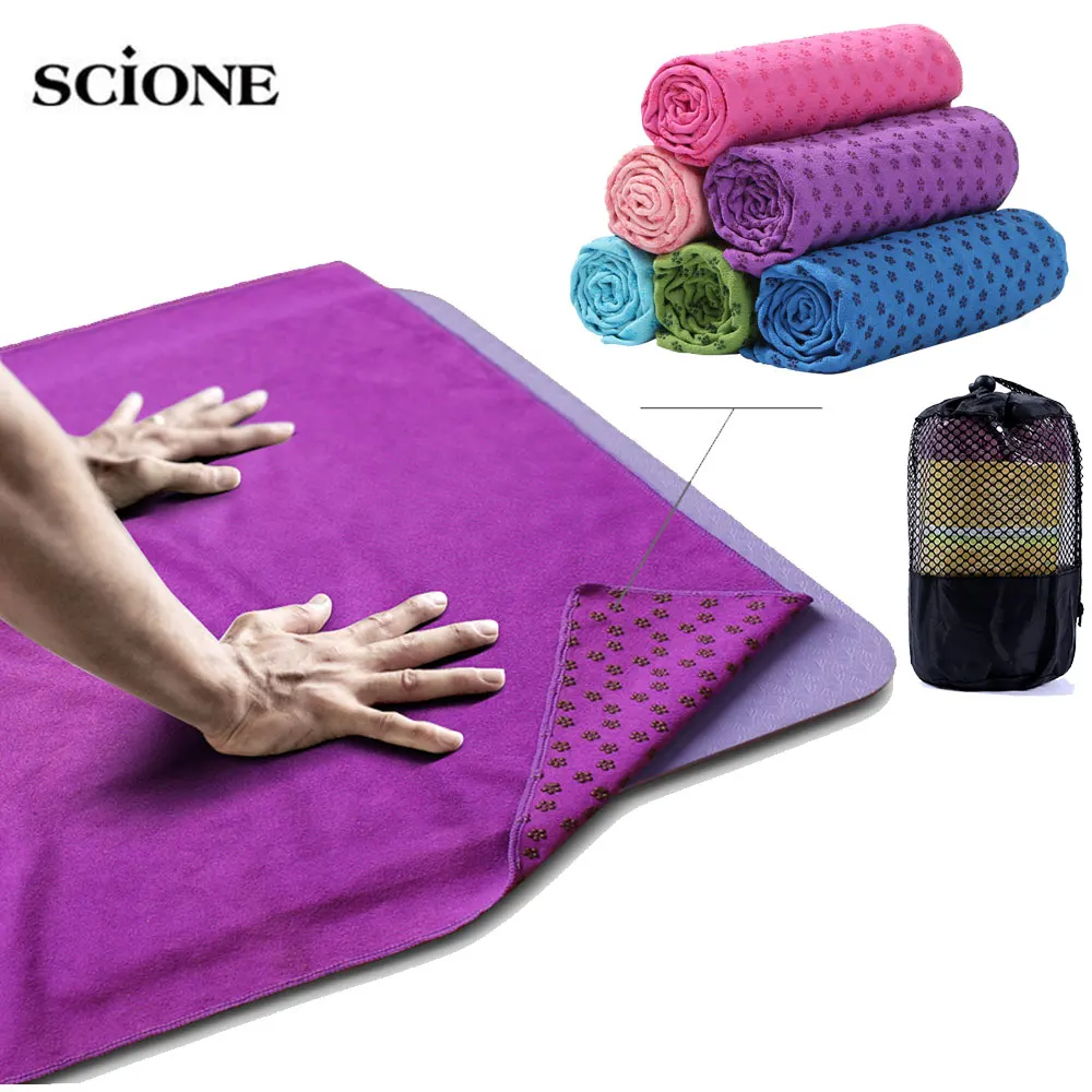 Non Slip Yoga Mat Cover Towel Blanket With Free Bag Sport Fitness Exercise Pilates Workout Anti