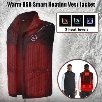 

Unisex Warming Heated Vest USB Charging Padded Jackets Smart Heating Hooded Vest Coat H7JP