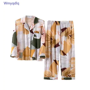 

Wmyqdlq 2020 Autumn Women's Pajamas Set Long Sleeve Trousers Ladies Pyjamas Cardigan Lapel Pijamas Home Service Milk Silk Pajama