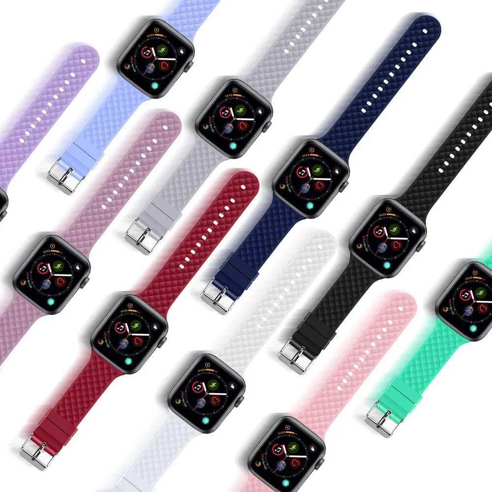 Ремешок для apple watch ремешок 44 мм 40 мм iwatch ремешок 42 мм 38 мм спортивный силиконовый ремешок для часов Браслет apple watch 4 5 3 2 Алмазный Узор