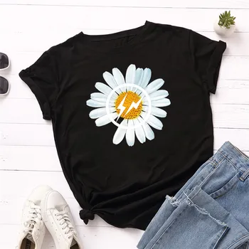 

Plus Size S-5XL Fashion Daisies Print Women T Shirt 100%Cotton Women Shirts O Neck Short Sleeve Tees Summer T-Shirt Pink TShirt