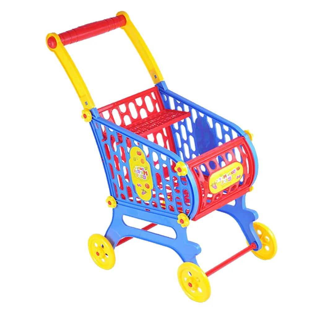Plastic Supermarket Cart Basket Baby Supplies for Kids & Toddler Doll House Furniture Decor