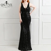 

Black Prom Dresses Sequin Mermaid Evening Gown Sexy V Neck Formal Party Dresses Sleeveless Fit Women Prom Black Evening Gown
