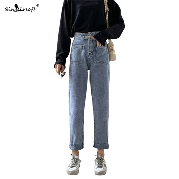 

Fashion Korean Version Of The Blue Nine Jeans Women's Casual Harem Jeans Loose Cotton Autumn And Winter New 2019