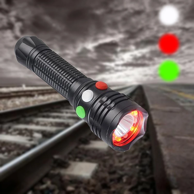 

Railway Signal Flashlight Multifunctional Rechargeable Torch Light With Magnet Base Aluminum Hard 3 Color Light Torch