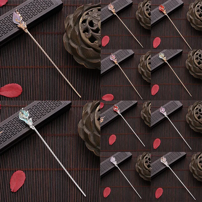 Vintage Chinese Style Hairpins Hair Stick Women Metal Glaze Hair Fork Hair Chopsticks Woman Jewelry Hair Clip Accessories 2021