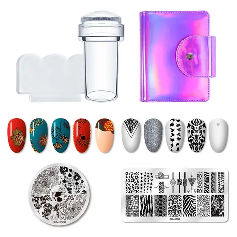 Art Stamp Nail Stamping Plates Set Flower Geometry Marble Image Stamp Templates Kit Manicure Printing Stencil Tools