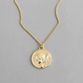 

Cute 925 sterling silver angel necklace woman accessories, fashion gold color round necklaces & pendants jewelry on the neck