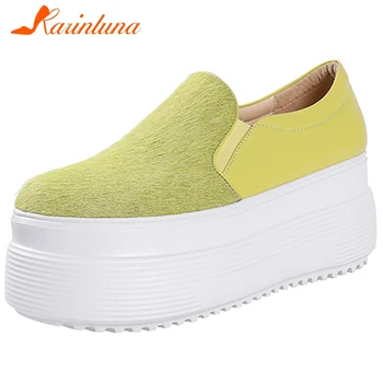 

KARINLUNA Brand Lady Candy Color Round Toe Casual Office Flats Platform Genuine Leather Slip On Flats Women Spring Shoes Woman