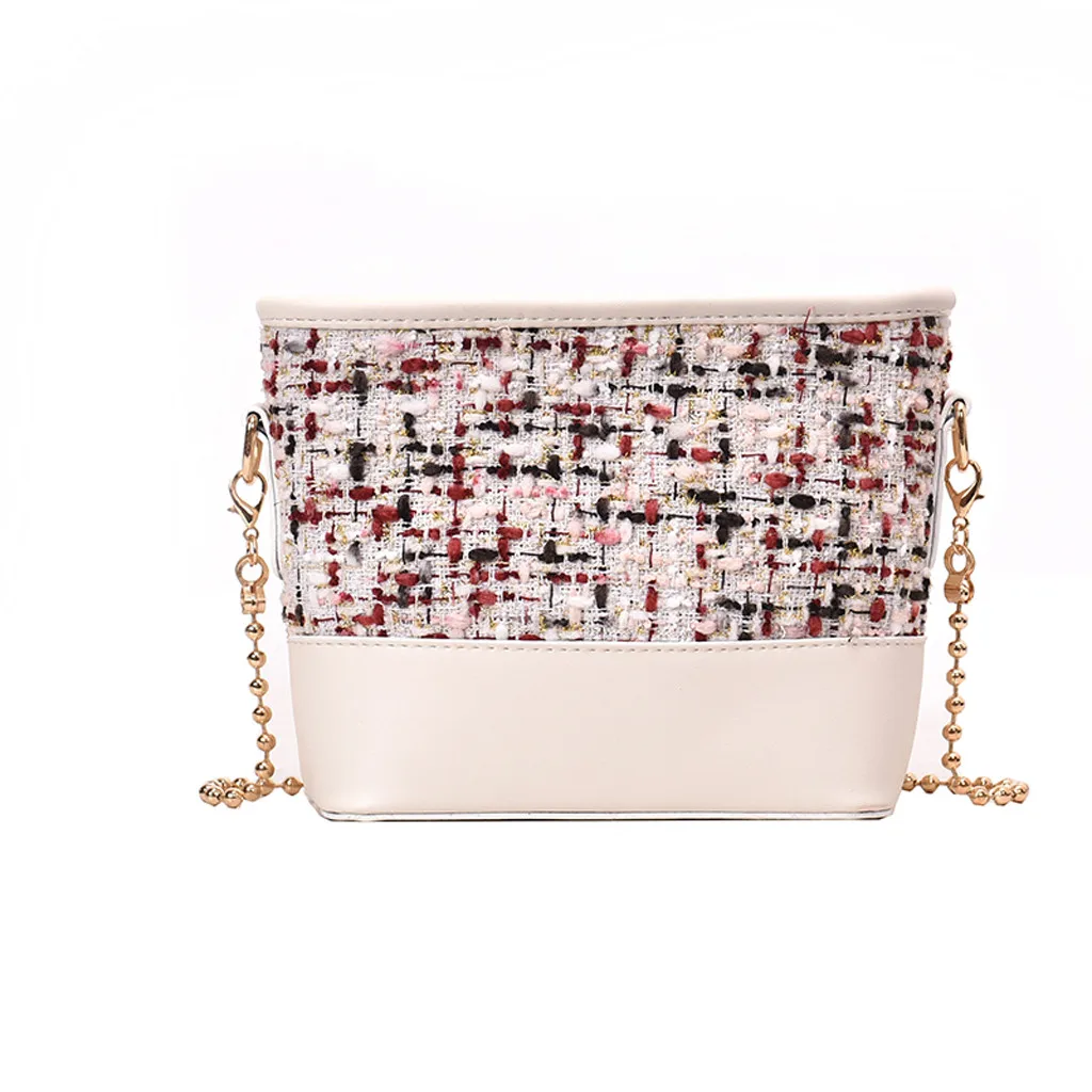 Women Messenger Bag Retro Leather Wool Zipper Shell Bag Patchwork Crossbody Bag Chain Female Shoulder Bags Bolsa Feminina