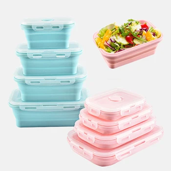

Microwavable Portable Collapsible Silicone Lunch Box for kids Food Storage Container Bento Free Picnic Camping Rectangle Outdoor