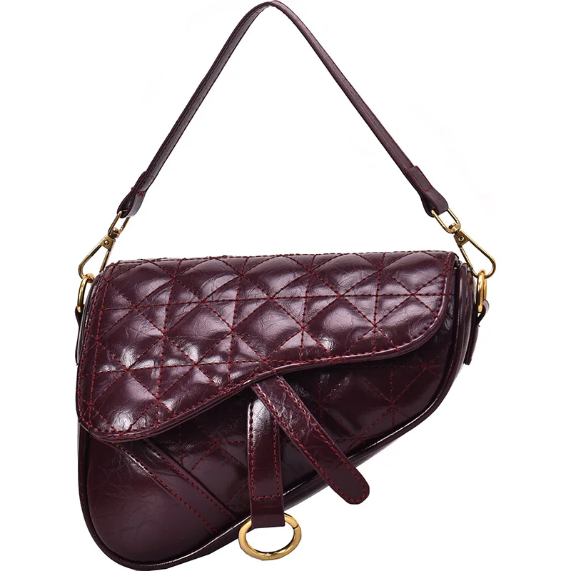 

French Niche High-end Saddle Bag Shoulder Bag Women Cross-body 2019 Wild Rhombus Four Seasons Wide Shoulder Strap Fashion