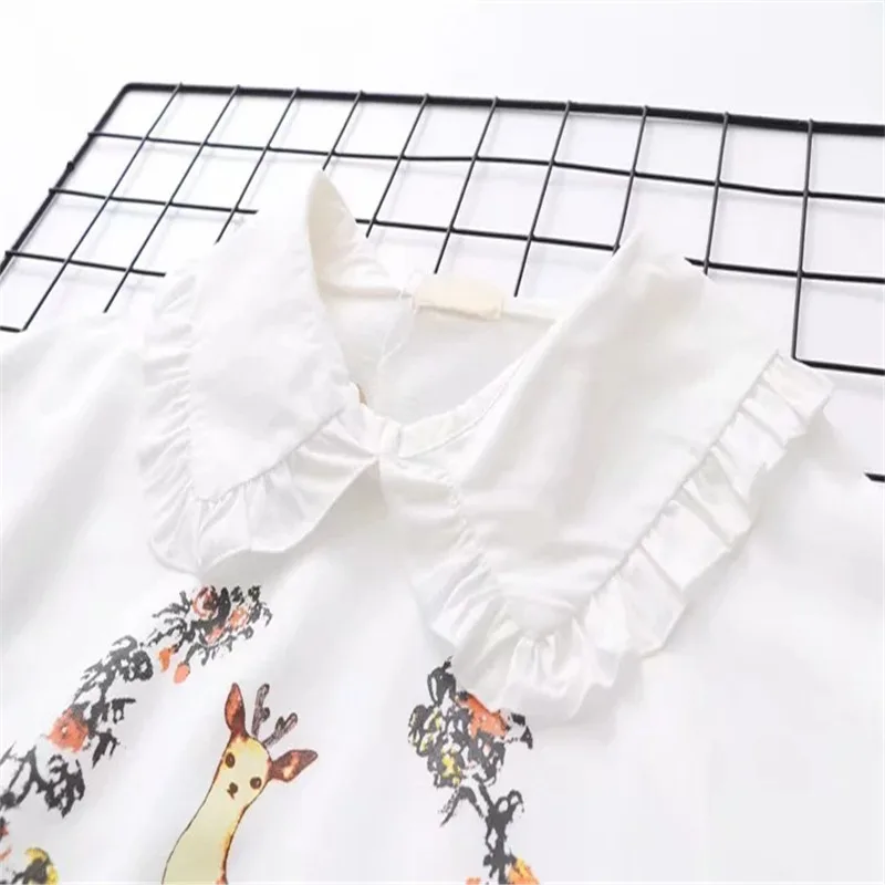 Harajuku Japanese Sweatshirt Women Cartoon Printed Long Sleeve Loose Pullover Peter Pan Collar Sweet Cute Sweatshirt Female