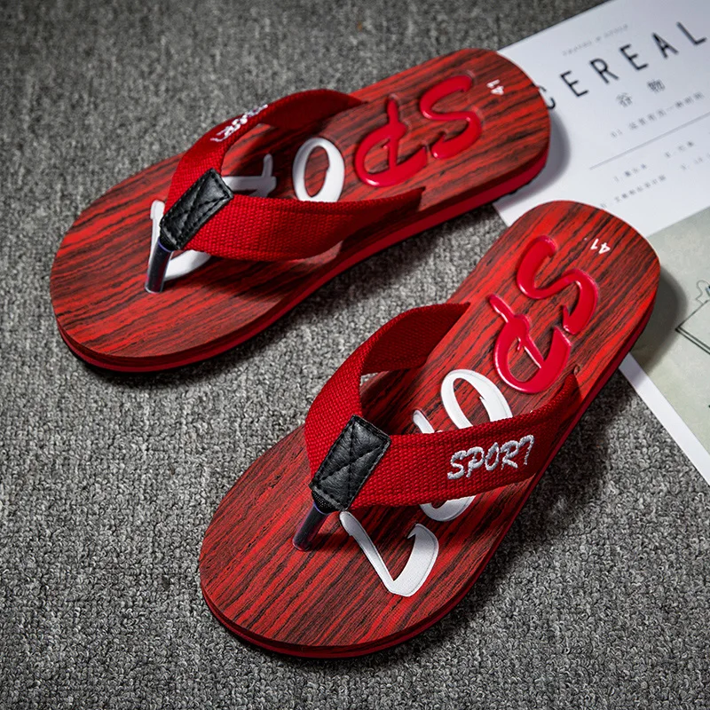 Men's Slippers Summer Outdoor Flip Flops Men Slippers Clogs Couple Men Beach Slippers Wood Grain Non-slip Men Slippers Footwear